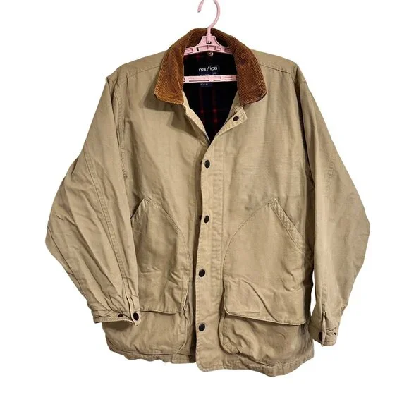 Nautica Mens Detachable Flannel Lining Zip/Snap Up Chore Barn Coat SZ L Tan - Picture 1 of 16